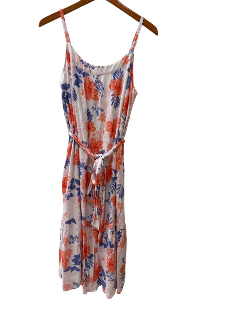 GAP Floral Sundress Medium Coral Blue Sleeveless Tie Waist